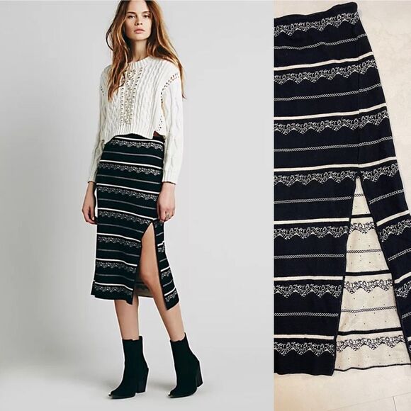 Free People slit pencil skirt in nordic stripe - Picture 4 of 11